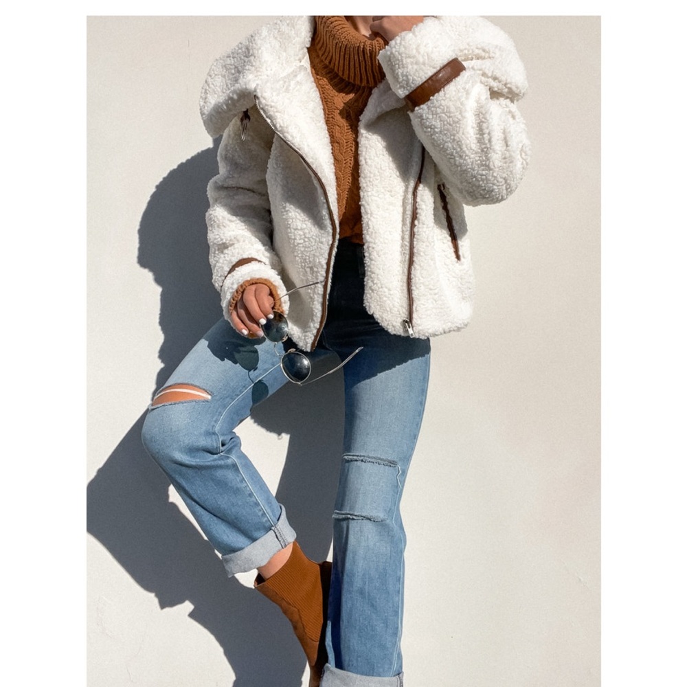 Stitch & Feather Kodie Vegan Leather Sherpa Jacket